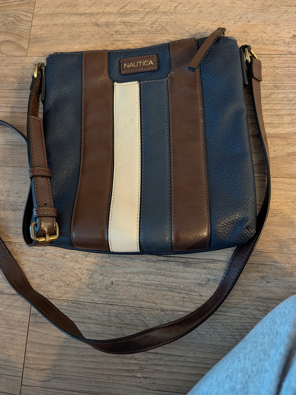 Nautica Navy, Brown & Cream Vertical Stripe Crossbody Bag